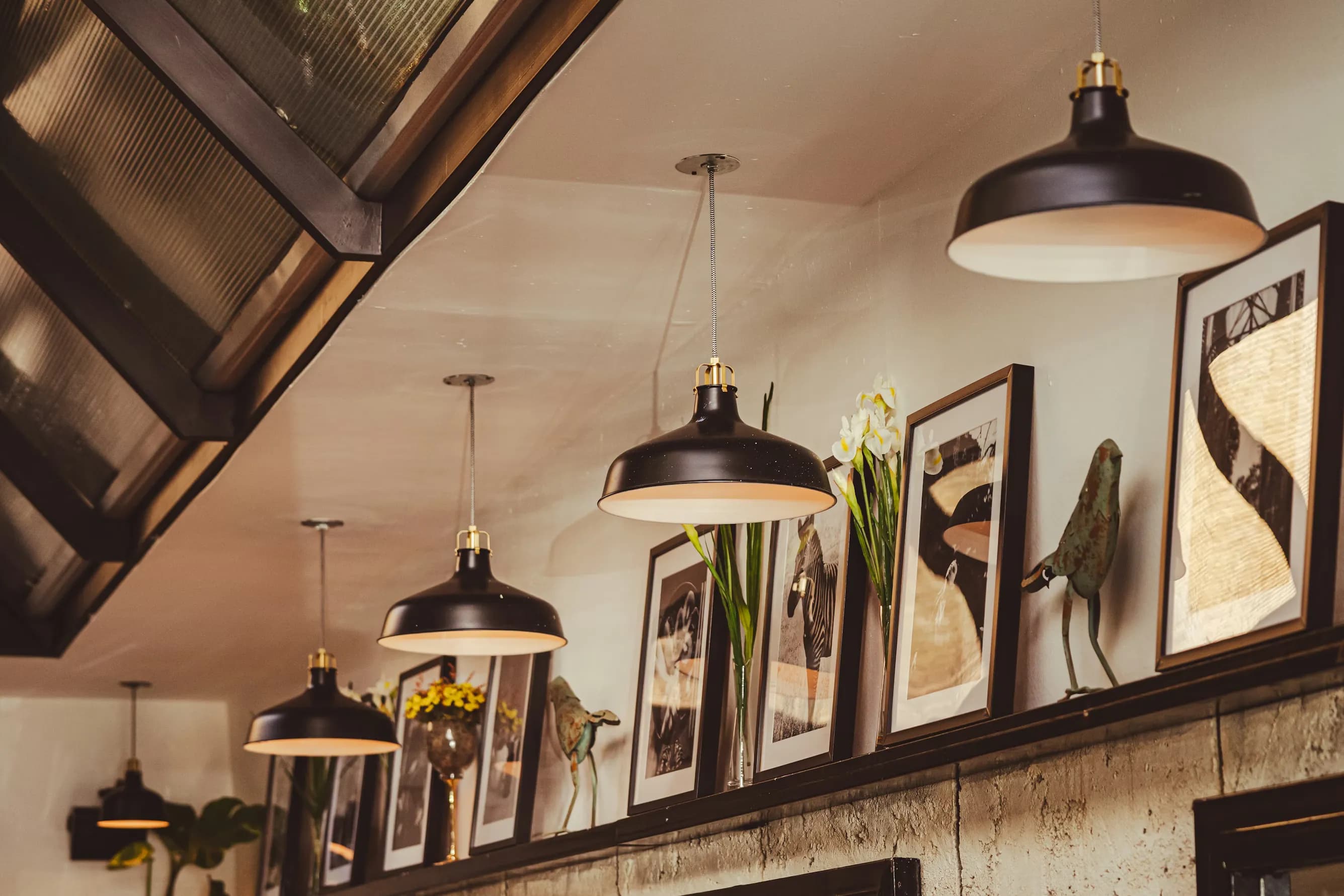 Restaurant interior with hanging lights